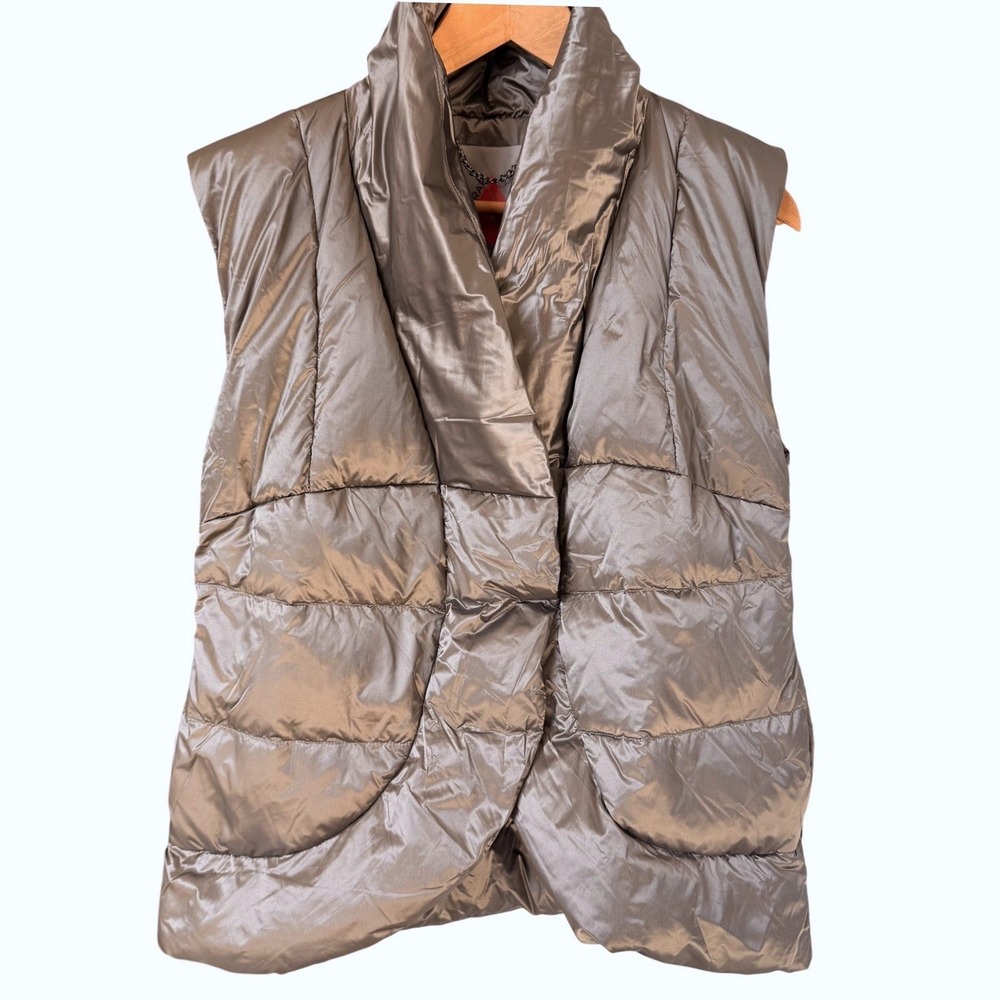 MY ANORAK NEW Quilted Duck Down Puffer Vest Sterling Grey Shawl Collar Small